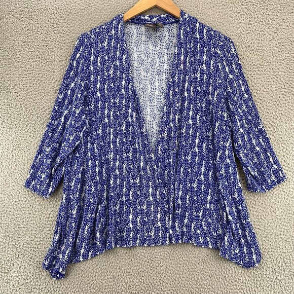 Chicos Sweater Womens 3 US Extra Large Blue Pineapple Floral Travelers Cardigan - Picture 1 of 11